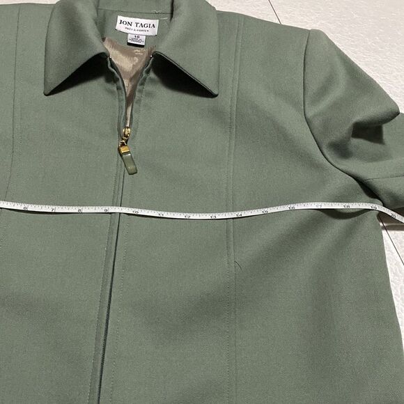 JON Tagia pret-a-porter vintage army green zip up blazer wool Sz 10 - Picture 15 of 16